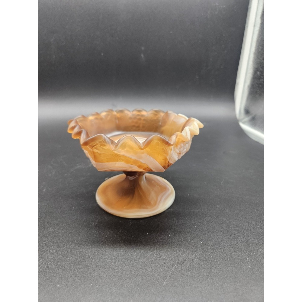 Imperial caramel slag glass pedestal compote bowl grape design